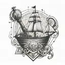 potion bottle ship sailing tattoo design idea