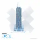 Blueprint of a skyscraper with gears incorporated into the design tattoo design idea