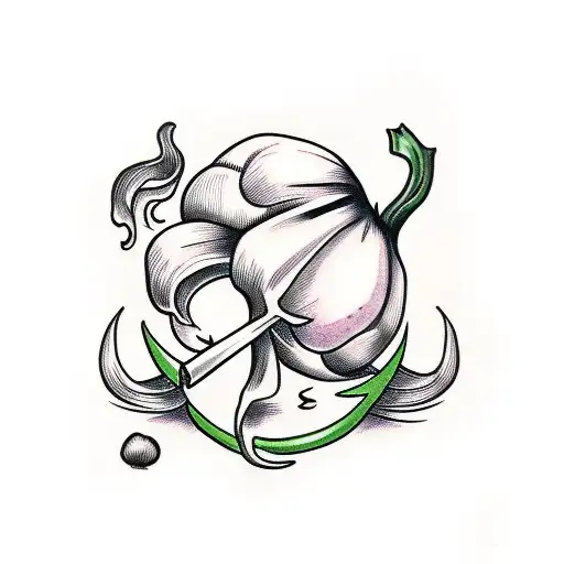 garlic with a knife stuck in smoke tattoo design idea