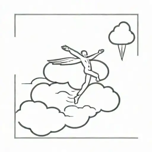 A flying man with a cloud head tattoo design idea