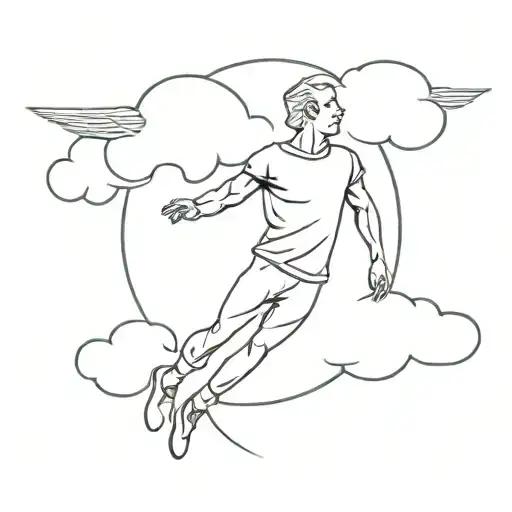 A flying man with a cloud head tattoo design idea
