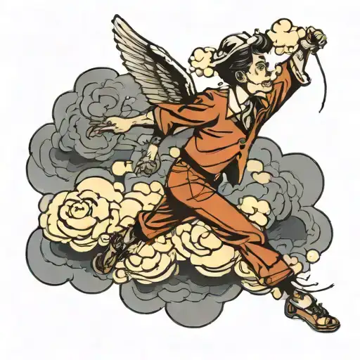 A flying man with a cloud head tattoo design idea