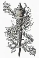 dagger with chain surrounding a heart kurapika chain of judgement tattoo design idea