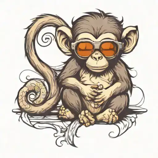 baby monkey with sunglasses sitting tattoo design idea