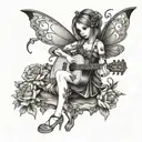 A fairy playing a guitar with a gothic twist tattoo design idea
