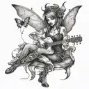 A fairy playing a guitar with a gothic twist tattoo design idea