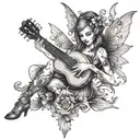 A fairy playing a guitar with a gothic twist tattoo design idea