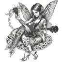 A fairy playing a guitar with a gothic twist tattoo design idea