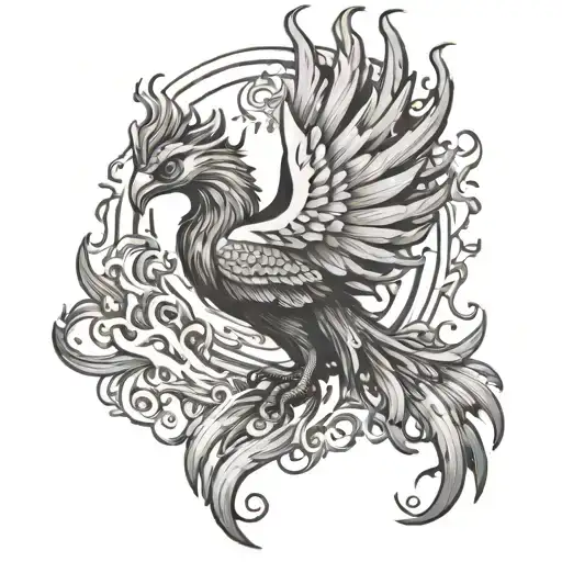 Phoenix rising from flames tattoo design idea