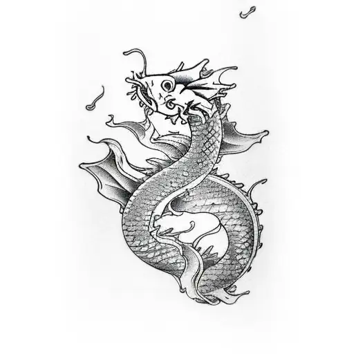 dragon and pez koi tattoo design idea