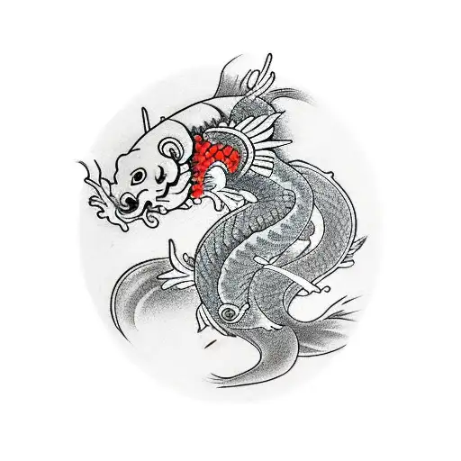 dragon with pez koi tattoo design idea