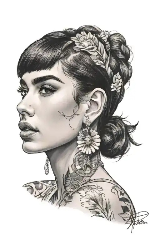 dua lipa pinup girl side profile tattoo design idea