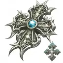 shining chrome hearts cross tattoo design idea