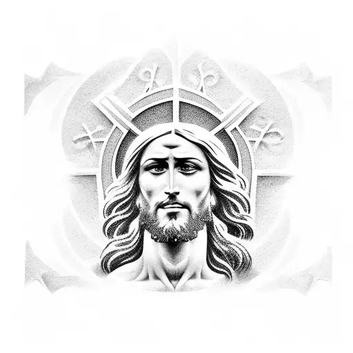 Jesus the redeemer statue center piece sleeve tattoo design idea