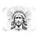 Jesus the redeemer statue center piece sleeve tattoo design idea