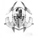 Spartan helmet with crossed swords tattoo design idea