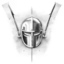 Spartan helmet with crossed swords tattoo design idea