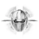 Spartan helmet with crossed swords tattoo design idea