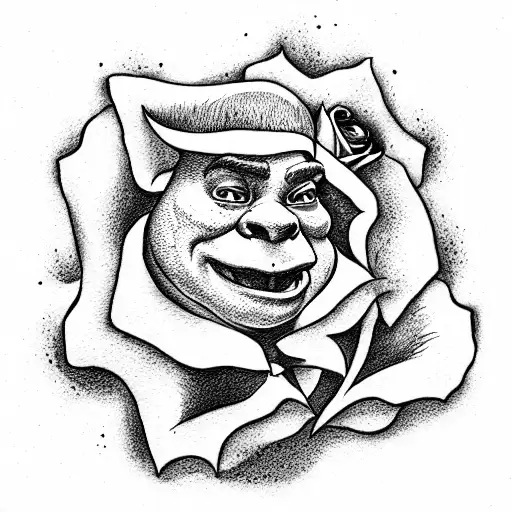 Shrek with roses tattoo design idea