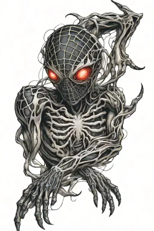 masculine spider lili on left half of chest with tokyo ghoul tenticle moving down bicep tattoo design idea