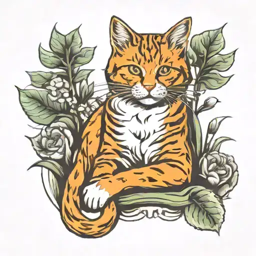 ginger cat sitting tattoo design idea