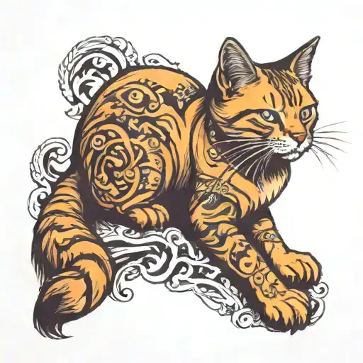 ginger cat sitting tattoo design idea