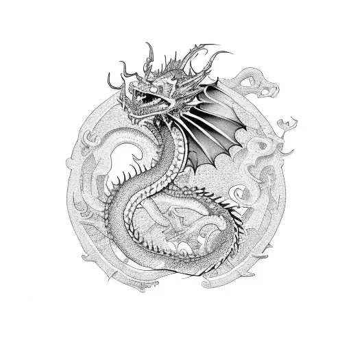 An intricate dragon design incorporating elements of death tattoo design idea