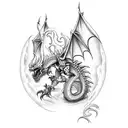 A skeletal dragon emerging from flames tattoo design idea