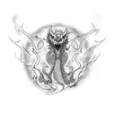 A skeletal dragon emerging from flames tattoo design idea