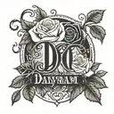 Name "Dayami" in calligraphy surrounded by roses tattoo design idea