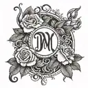 Name "Dayami" in calligraphy surrounded by roses tattoo design idea