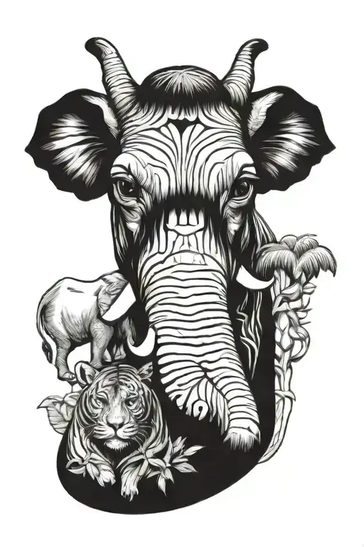 giraffe elephant tiger head tattoo design idea