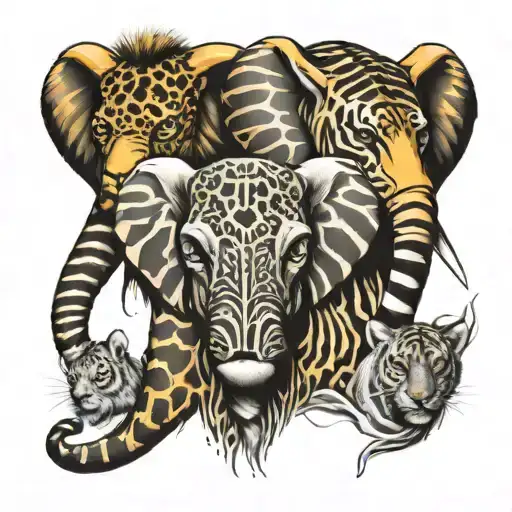 giraffe elephant tiger tattoo design idea