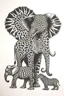 giraffe elephant tiger tattoo design idea