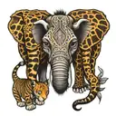 giraffe elephant tiger tattoo design idea