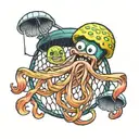 jellyfish holding a net with spongebob inside tattoo design idea