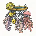 jellyfish holding a net with spongebob inside tattoo design idea