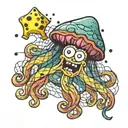 jellyfish holding a net with spongebob inside tattoo design idea