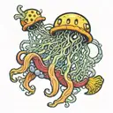 jellyfish holding a net with spongebob inside tattoo design idea