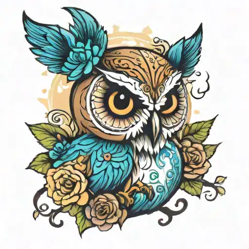 owl and sugar skull tattoo design idea