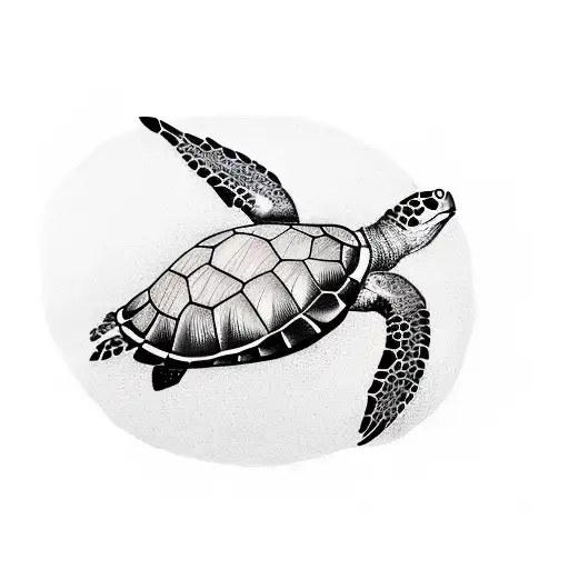 a sea turtle and a broken watch in the background tattoo design idea