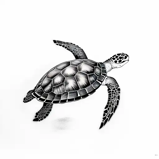 a sea turtle and a broken watch in the background tattoo design idea