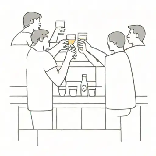 A group of friends sharing a toast around a bar counter tattoo design idea