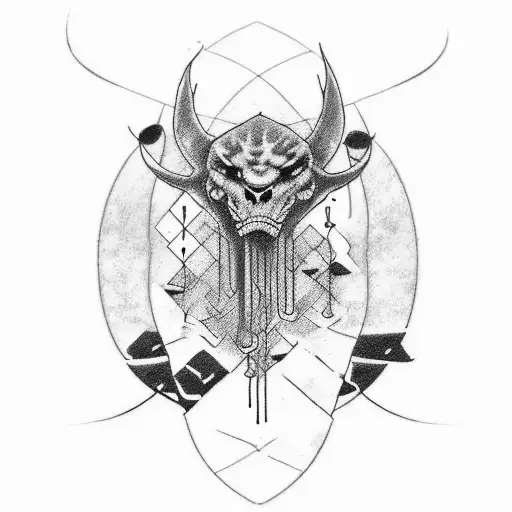 I want you to draw a design for a tatoo to be done in my left arm, all in black ink, basically covering my bicep but not tattoo design idea