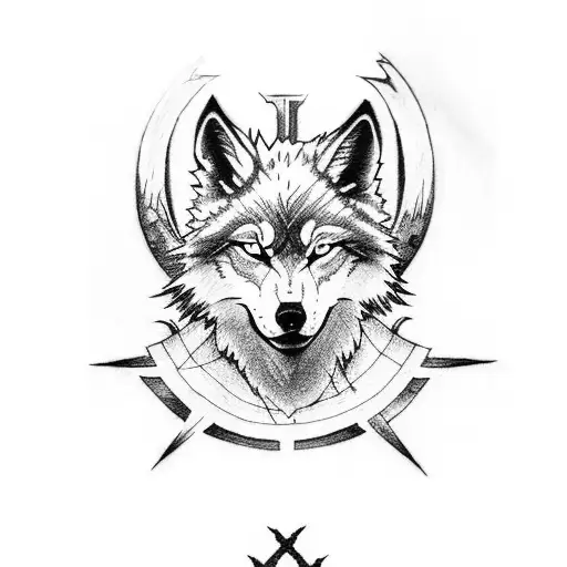 ein Kreuz mit son goku Jesus und einem Wolf  tattoo design idea