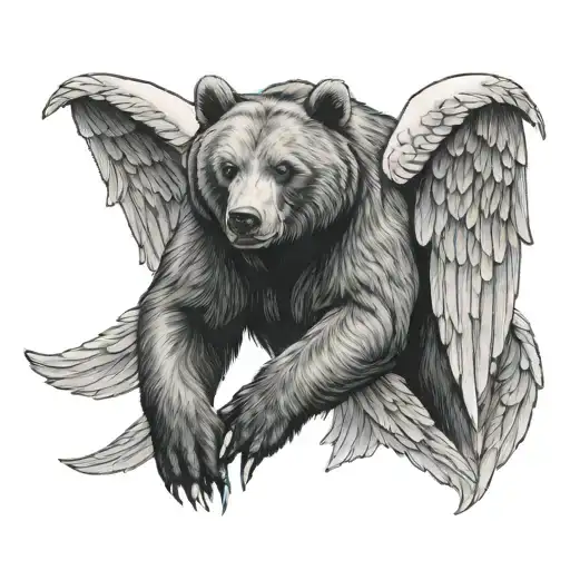 bear with a pair of angel wings on its back  tattoo design idea