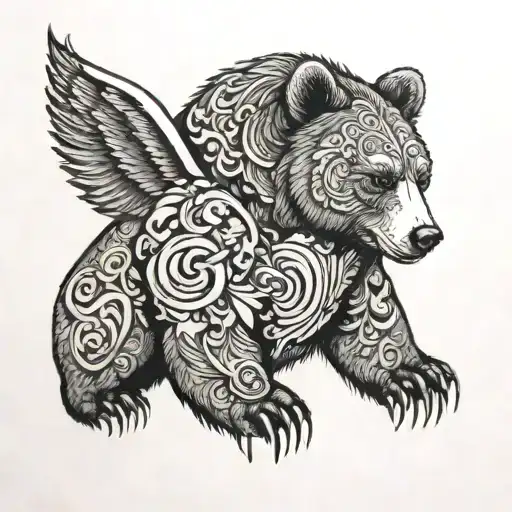 bear with angel wings tattoo design idea