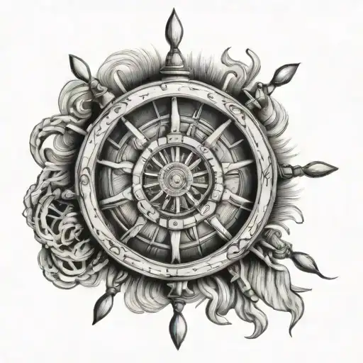 sailing ships wheel tattoo design idea