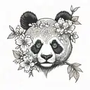 panda face with cherry blossoms tattoo design idea