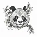 panda face with cherry blossoms tattoo design idea